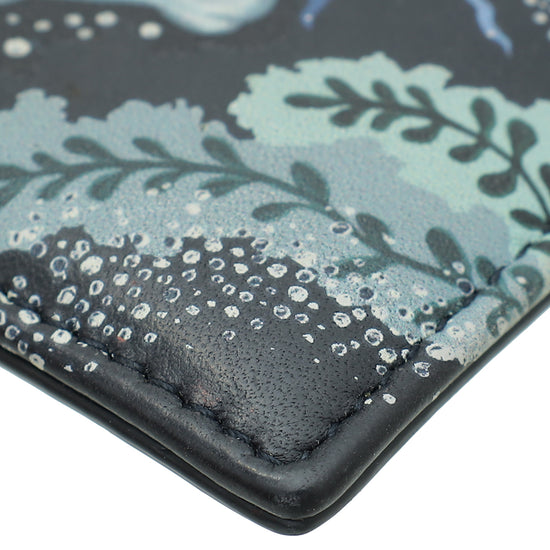 Christian Dior Indigo Black Multicolor Printed Nature Ballet Lady Dior Card Holder