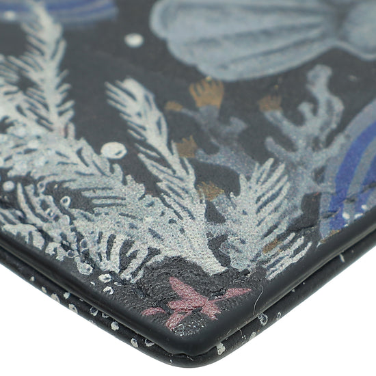 Christian Dior Indigo Black Multicolor Printed Nature Ballet Lady Dior Card Holder