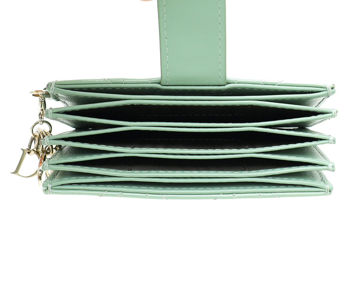Lady Dior 5 gusset card holder Mint Green