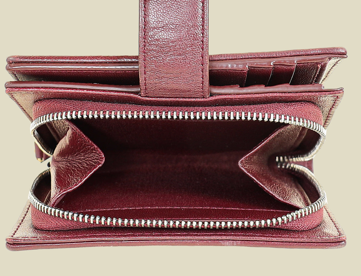 Christian Dior Burgundy Lady Dior Cannage Compact Eden Wallet