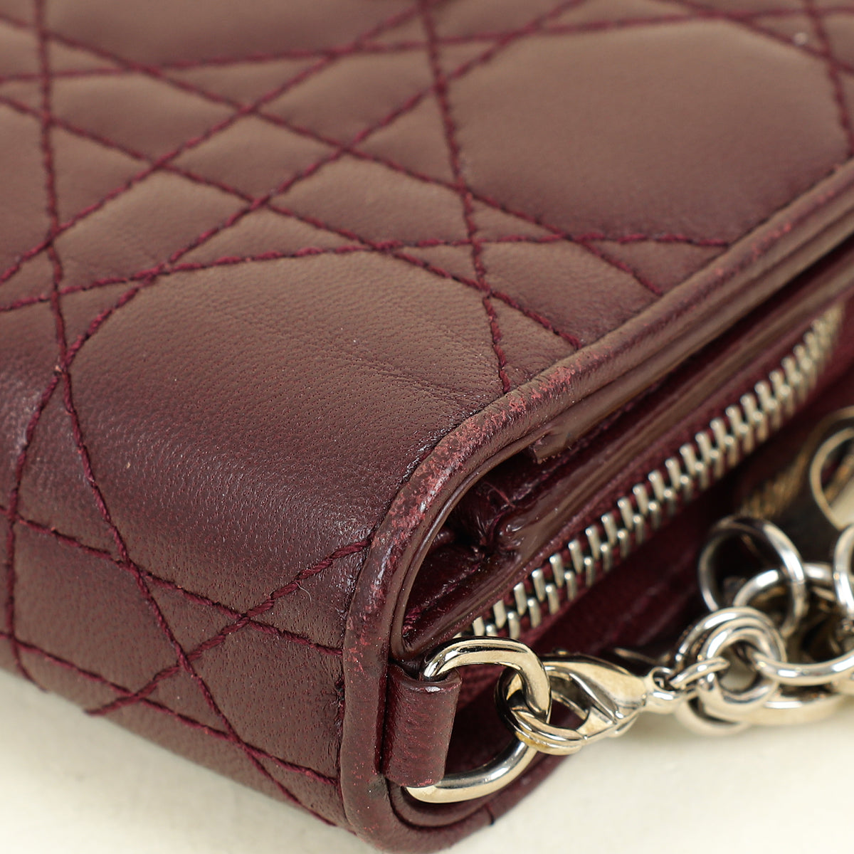 Christian Dior Burgundy Lady Dior Cannage Compact Eden Wallet