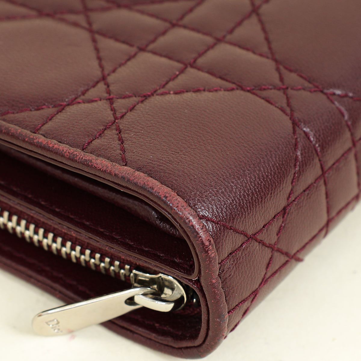 Christian Dior Burgundy Lady Dior Cannage Compact Eden Wallet