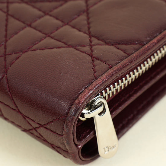 Christian Dior Burgundy Lady Dior Cannage Compact Eden Wallet