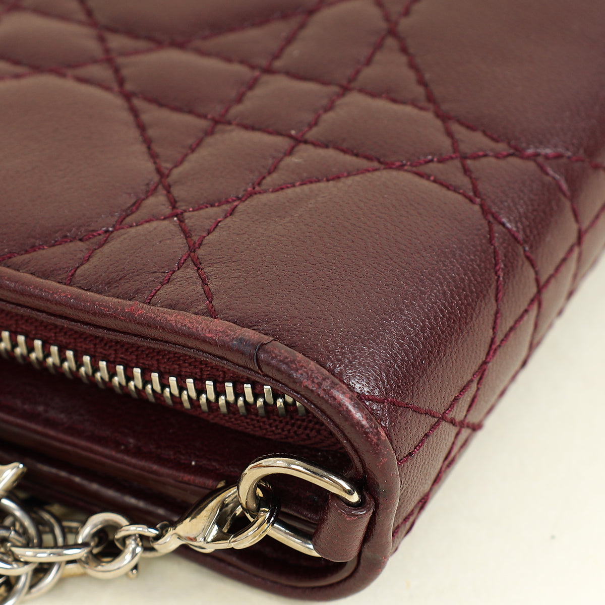 Christian Dior Burgundy Lady Dior Cannage Compact Eden Wallet