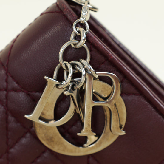 Christian Dior Burgundy Lady Dior Cannage Compact Eden Wallet