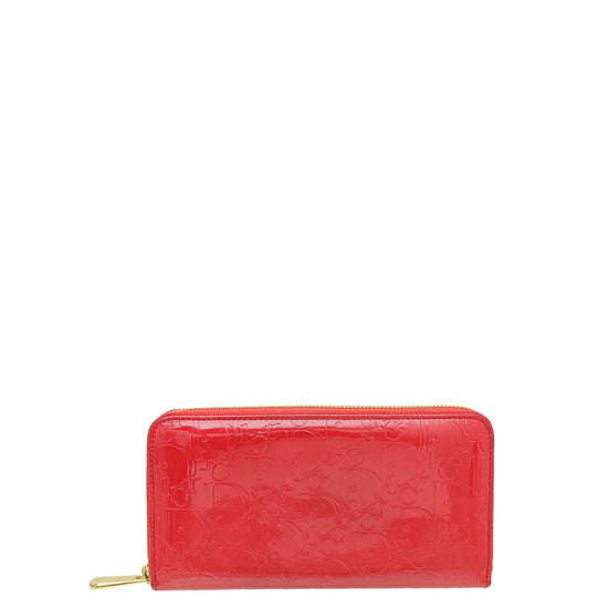 Christian Dior Red Lady dior Zip Around Wallet