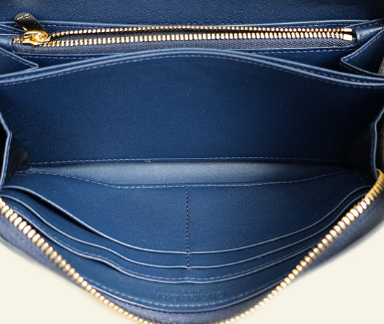 Christian Dior Blue Lady Dior Cannage Voyageur Wallet