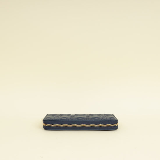 Christian Dior Blue Lady Dior Cannage Voyageur Wallet