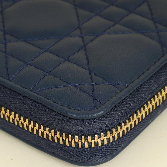 Christian Dior Blue Lady Dior Cannage Voyageur Wallet