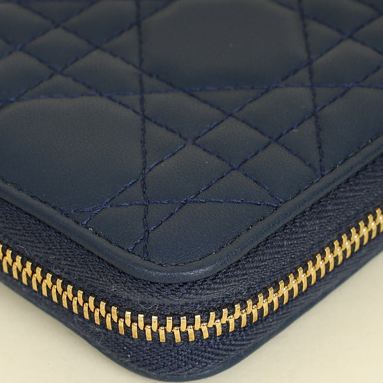 Christian Dior Blue Lady Dior Cannage Voyageur Wallet
