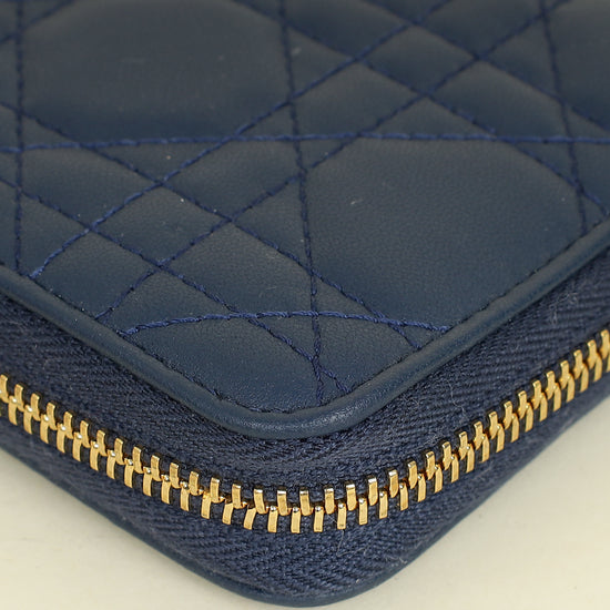 Christian Dior Blue Lady Dior Cannage Voyageur Wallet