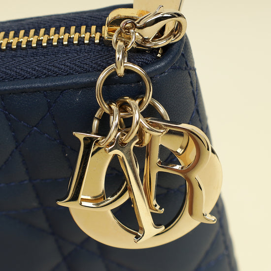 Christian Dior Blue Lady Dior Cannage Voyageur Wallet