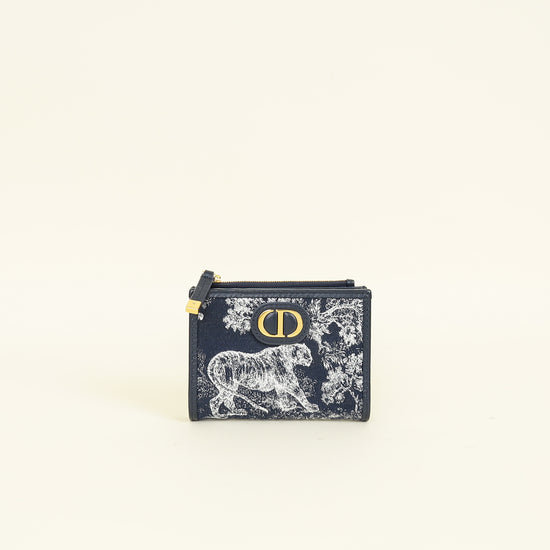 Christian Dior Blue Toile de Jouy Reverse 30 Montaigne Dahlia Wallet