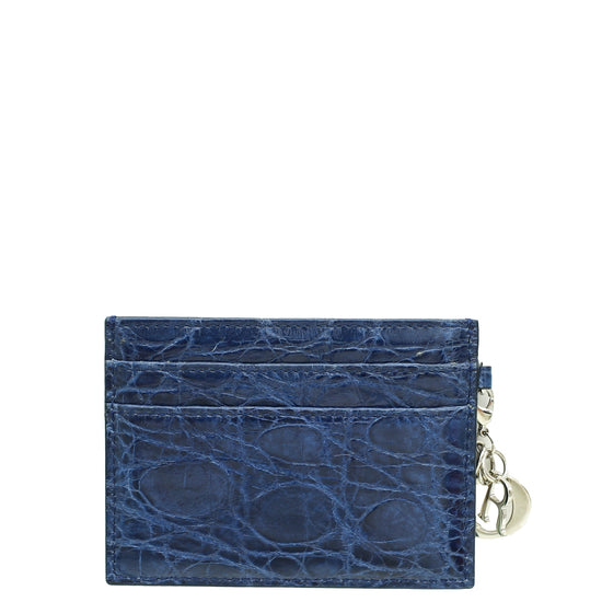 Christian Dior Navy Blue Crocodile Embossed Lady Dior Card Holder