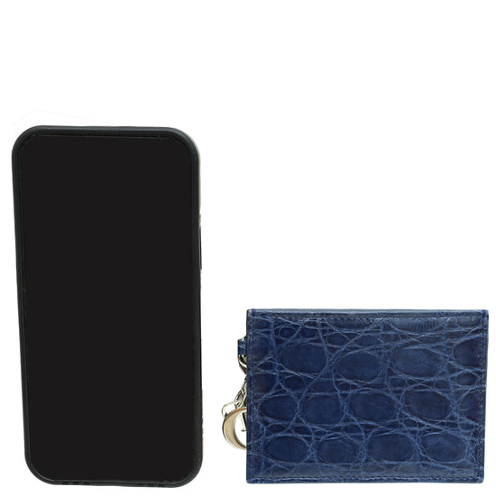 Christian Dior Navy Blue Crocodile Embossed Lady Dior Card Holder