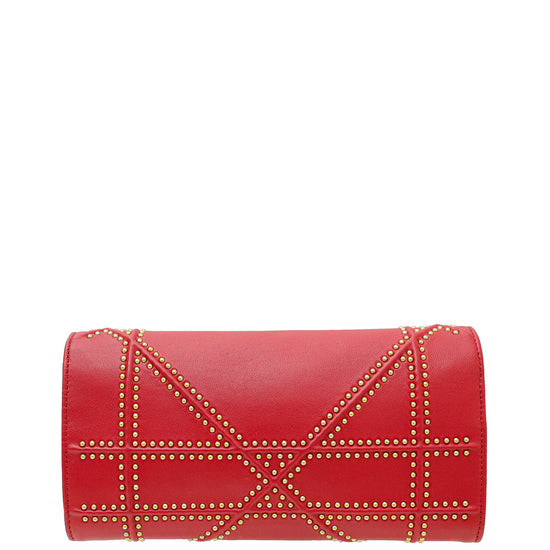 Christian Dior Red Diorama Studded Wallet On Chain
