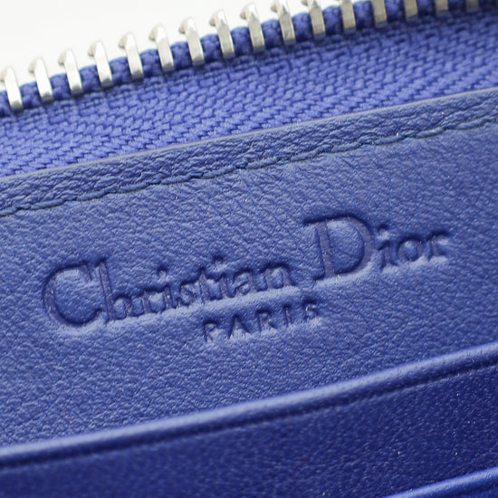 Christian Dior Blue Lady Dior Zip Around Wallet