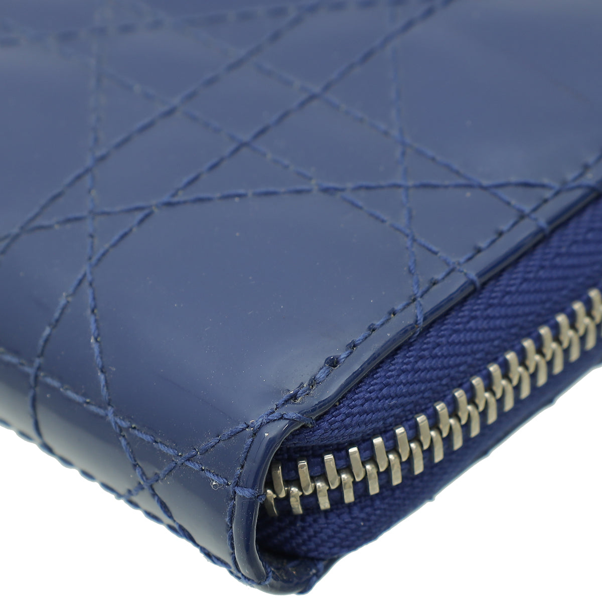 Christian Dior Blue Lady Dior Zip Around Wallet