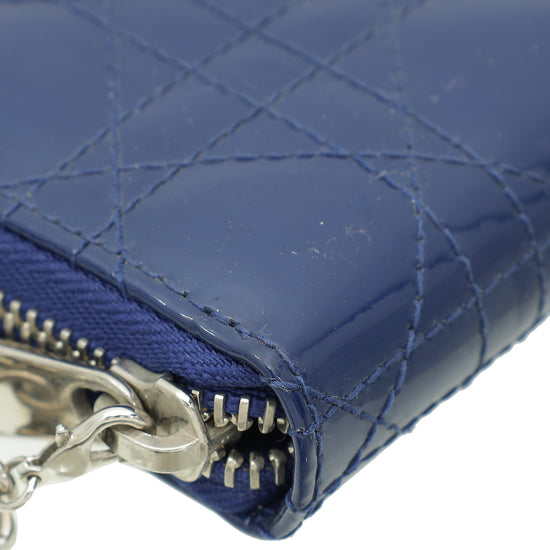 Christian Dior Blue Lady Dior Zip Around Wallet