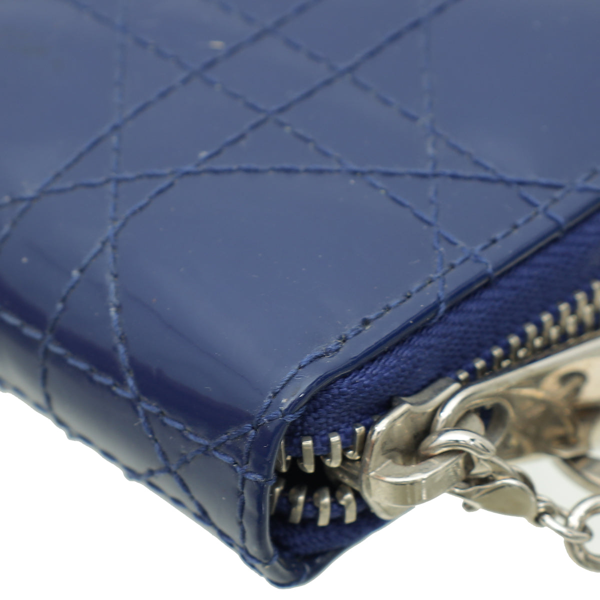 Christian Dior Blue Lady Dior Zip Around Wallet