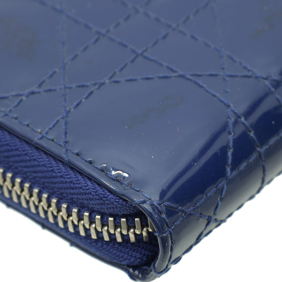 Christian Dior Blue Lady Dior Zip Around Wallet