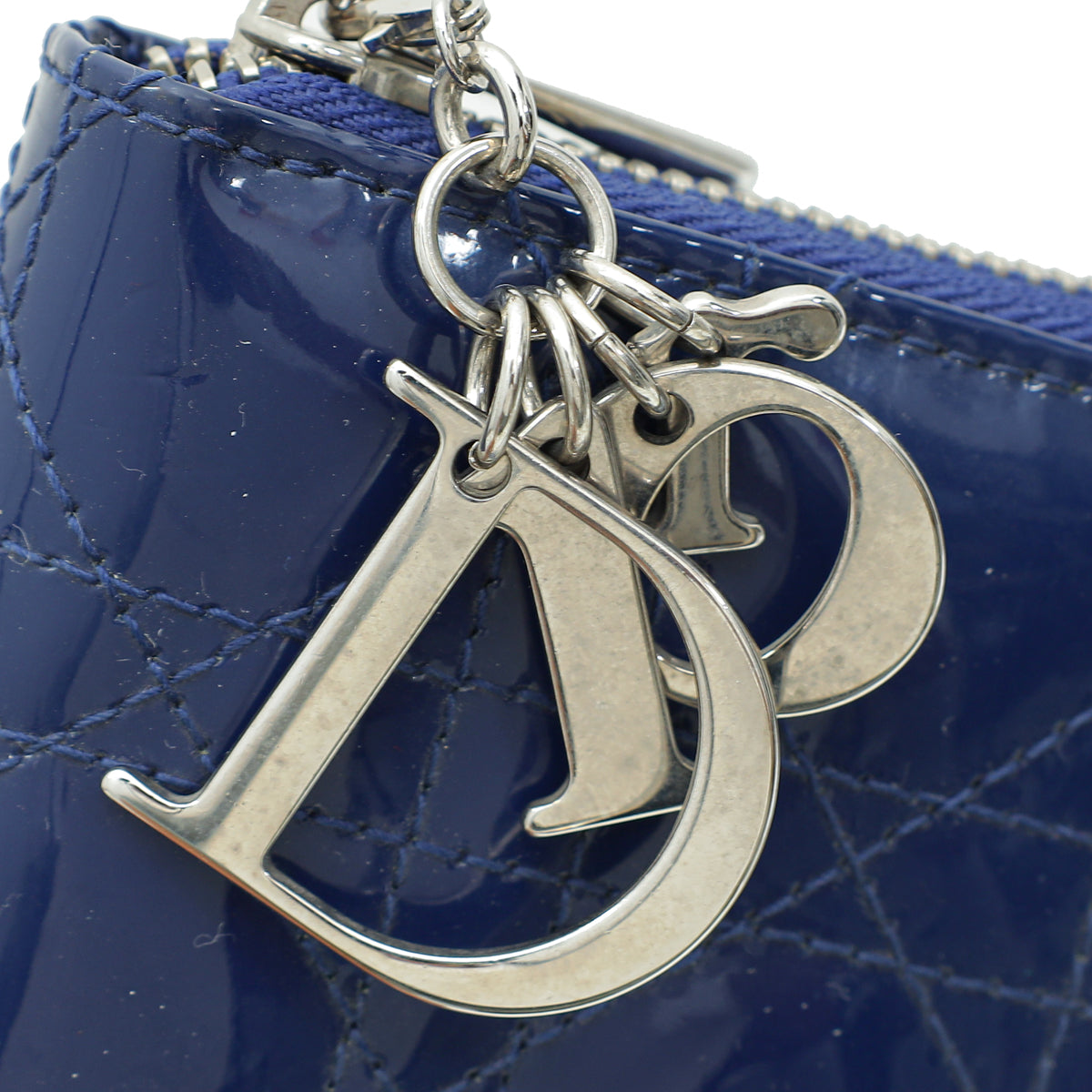 Christian Dior Blue Lady Dior Zip Around Wallet