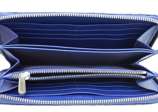 Christian Dior Blue Lady Dior Zip Around Wallet