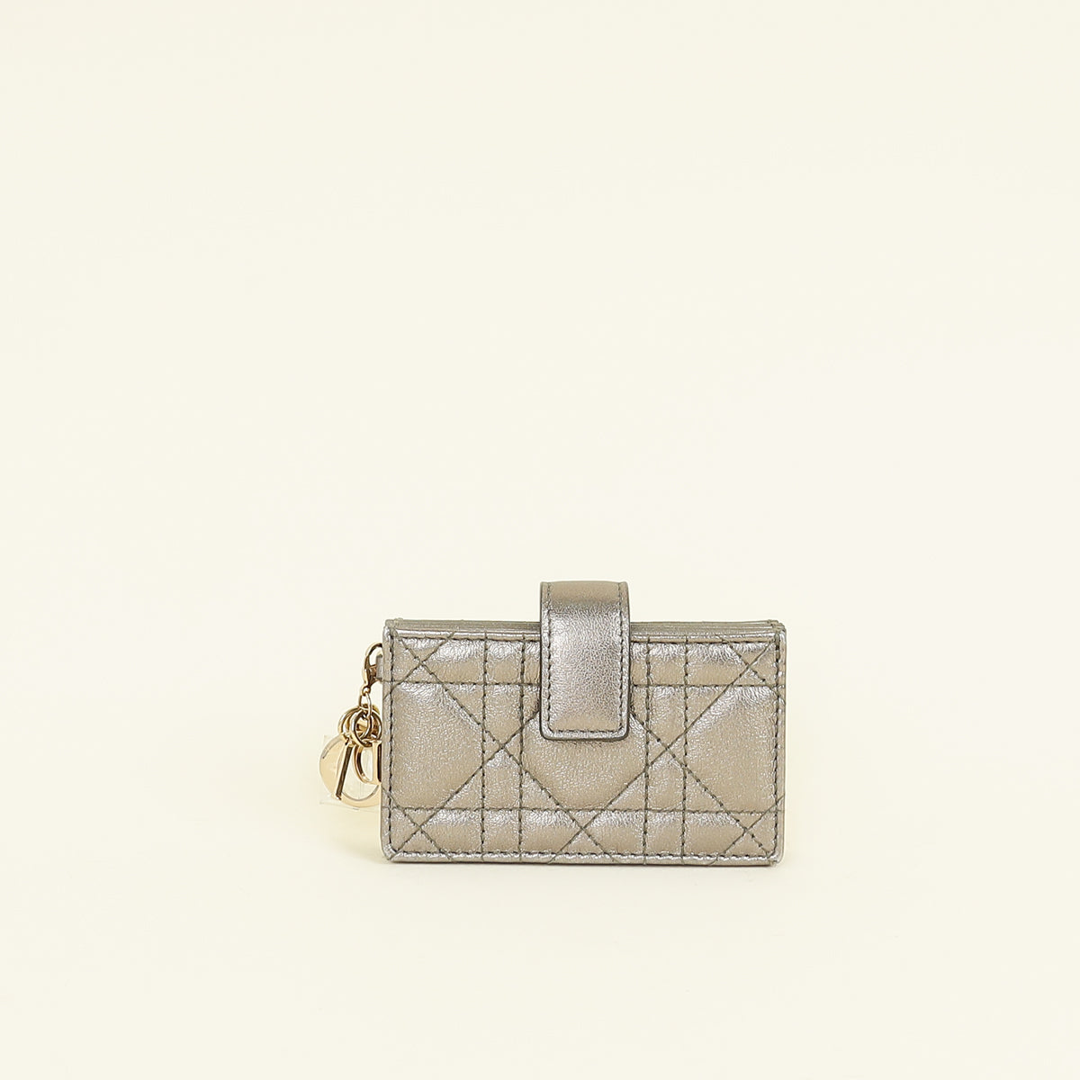 Christian Dior Metallic Dark Olive Lady Dior 5 Gusset Card Holder