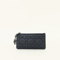 Christian Dior Ultra Matte Black Lady Dior Cannage Zipped Card Holder