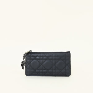 Christian Dior Ultra Matte Black Lady Dior Cannage Zipped Card Holder