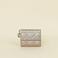 Christian Dior Metallic Champaigne Cannage Lady Dior French Wallet