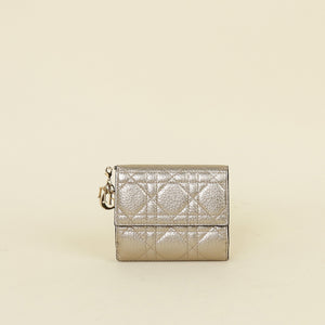 Christian Dior Metallic Champaigne Cannage Lady Dior French Wallet