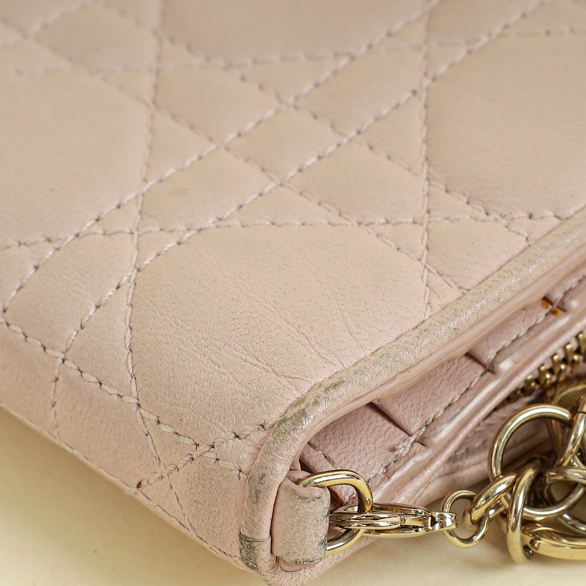 Christian Dior Light Pink Cannage Lady Dior French Wallet
