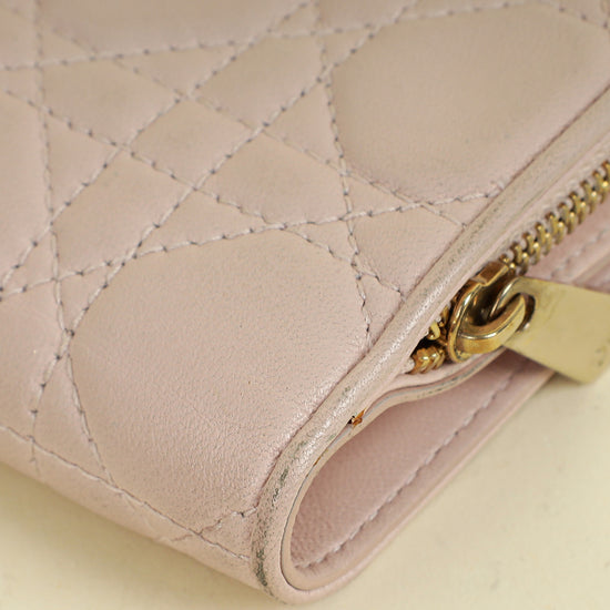 Christian Dior Light Pink Cannage Lady Dior French Wallet