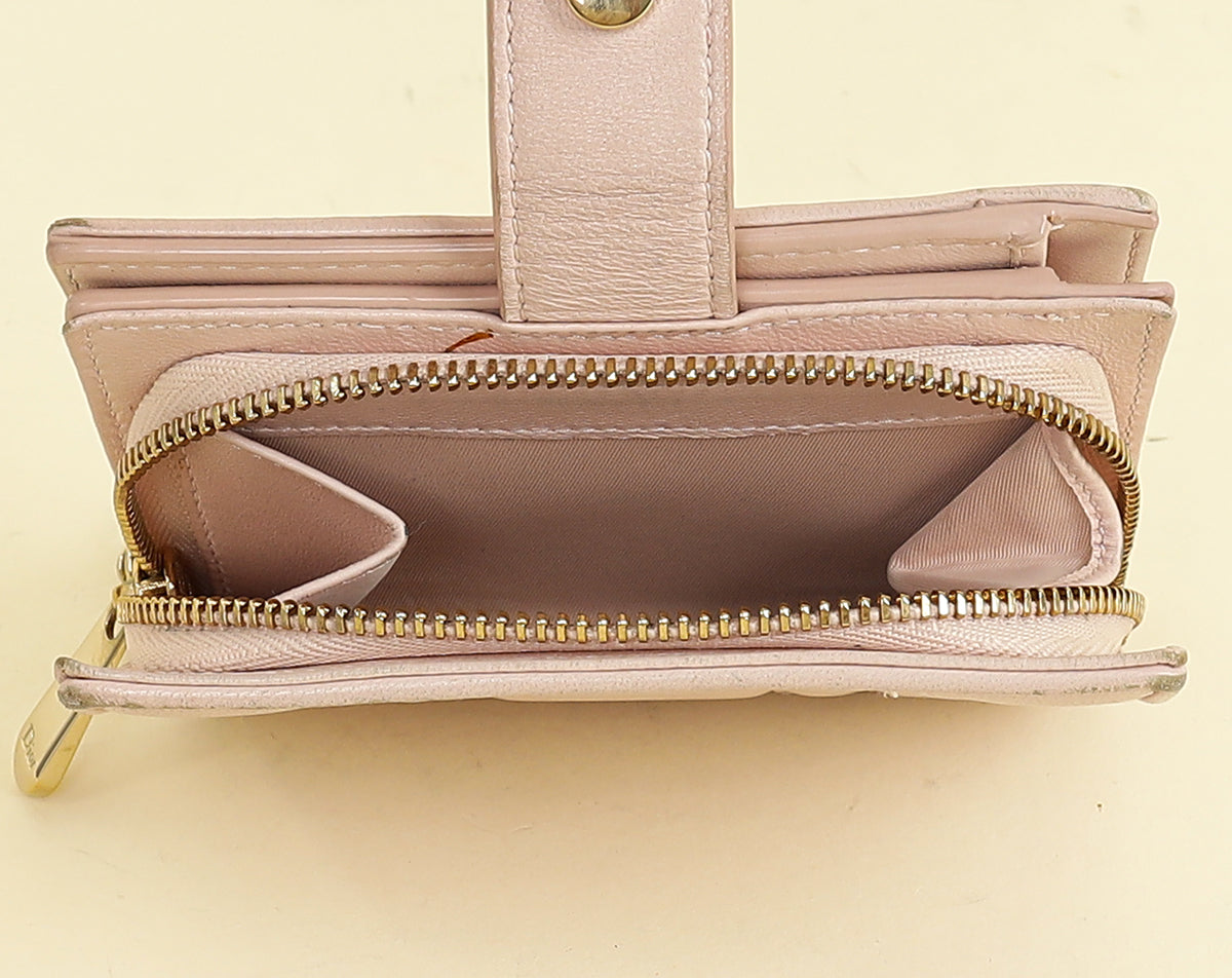 Christian Dior Light Pink Cannage Lady Dior French Wallet