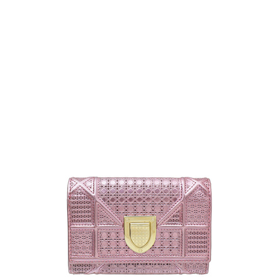 Christian Dior Metallic Pink Micro Cannage Diorama Medium Wallet