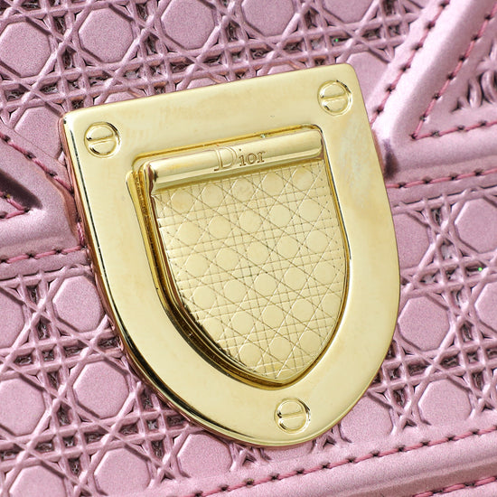 Christian Dior Metallic Pink Micro Cannage Diorama Medium Wallet