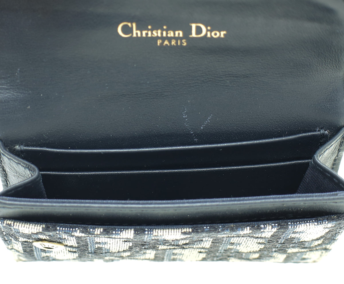 Christian Dior Navy Blue Oblique Saddle Flap Card Holder