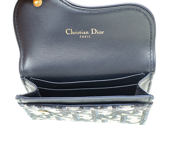 Christian Dior Navy Blue Oblique Saddle Flap Card Holder