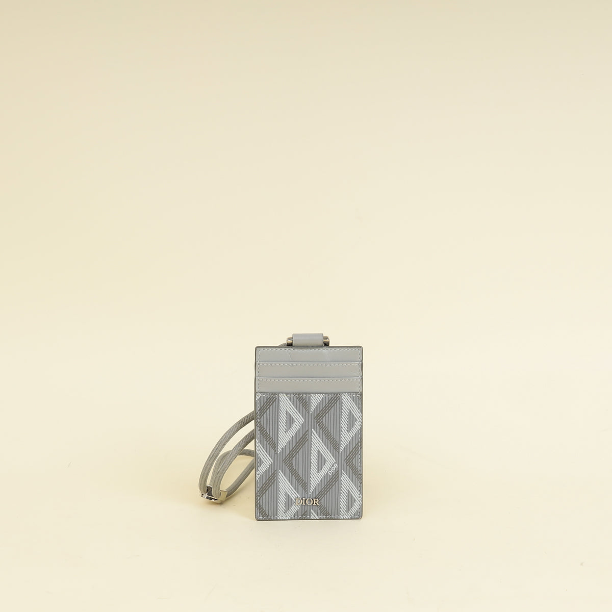 Christian Dior Gray CD Diamond Card Holder on Lanyard-Christian Dior-THE CLOSET