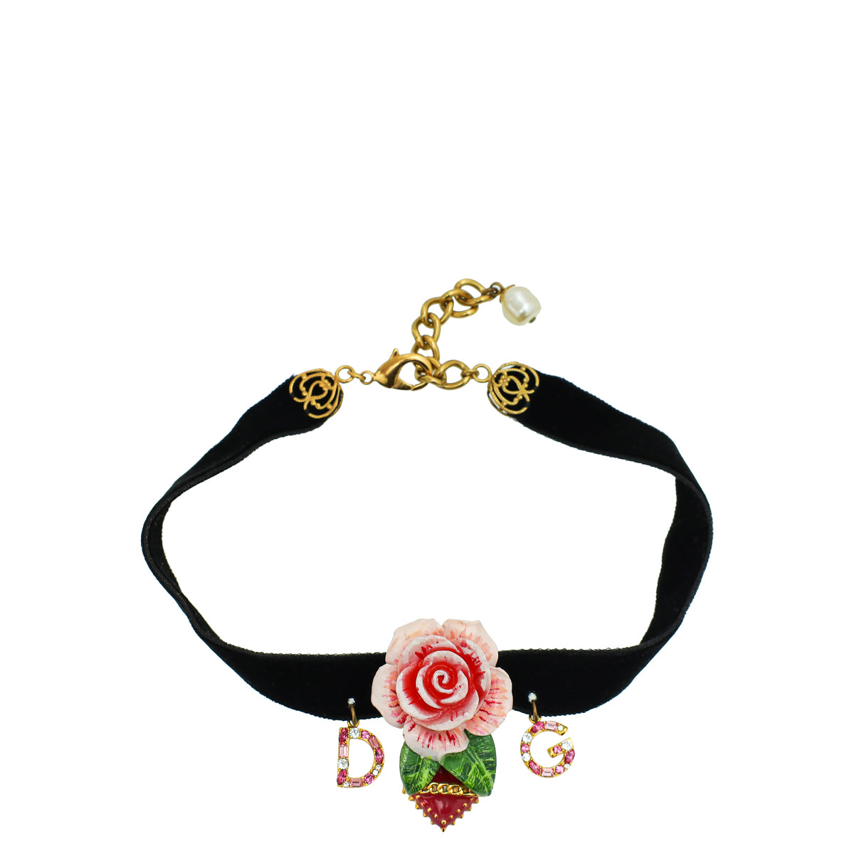 Dolce & Gabbana Black Multicolor Crystal DG Rose Heart Pendant Choker
