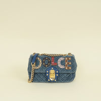 Dolce & Gabbana Blue Lucia Velvet Embellished Flap Bag