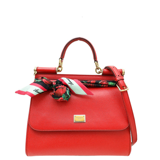 Dolce & Gabbana Red Dauphine Medium Sicily Bag W/ Twilly