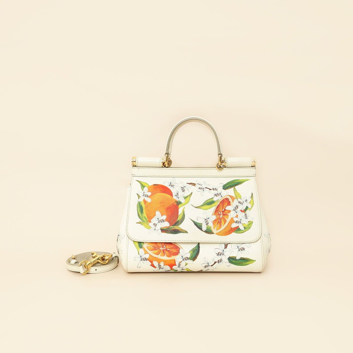 Dolce & Gabbana White Multicolor Flowers Orange Print Miss Sicily Small Bag-Dolce & Gabbana-THE CLOSET