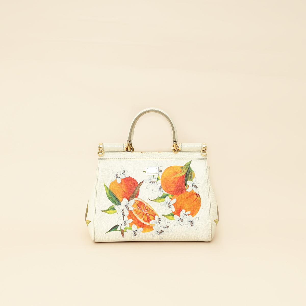 Dolce & Gabbana White Multicolor Flowers Orange Print Miss Sicily Small Bag