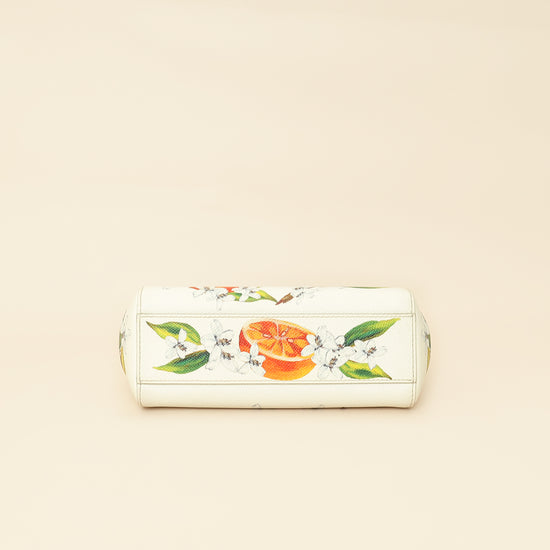 Dolce & Gabbana White Multicolor Flowers Orange Print Miss Sicily Small Bag-Dolce & Gabbana-THE CLOSET