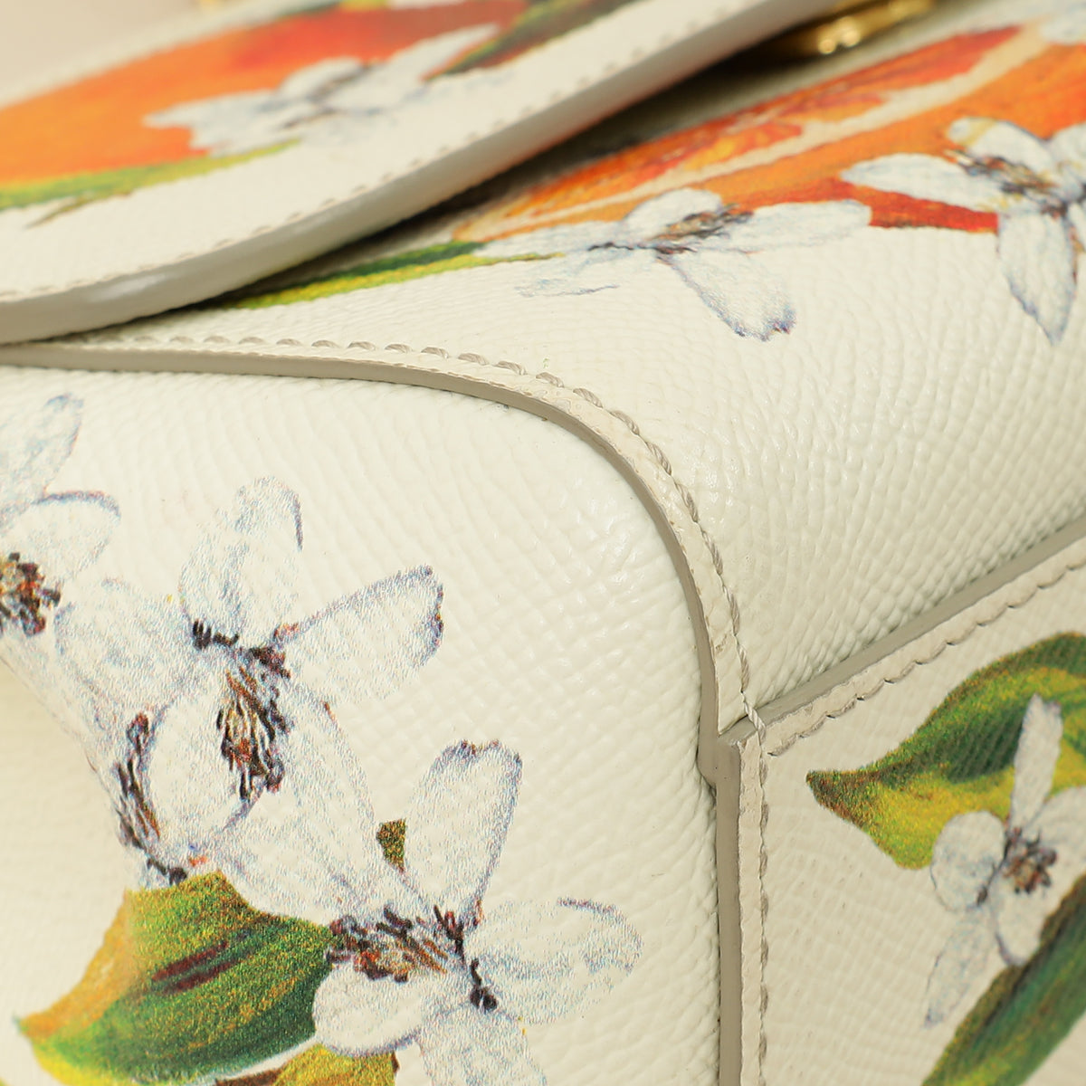 Dolce & Gabbana White Multicolor Flowers Orange Print Miss Sicily Small Bag-Dolce & Gabbana-THE CLOSET