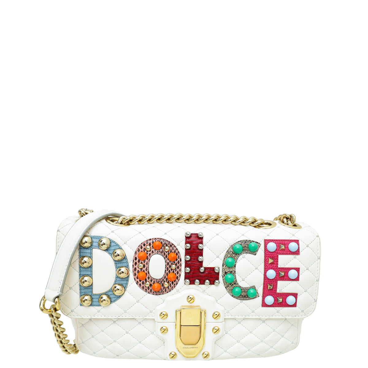 Dolce Gabbana White Multicolor Studded Dolce Lucia Bag THE CLOSET