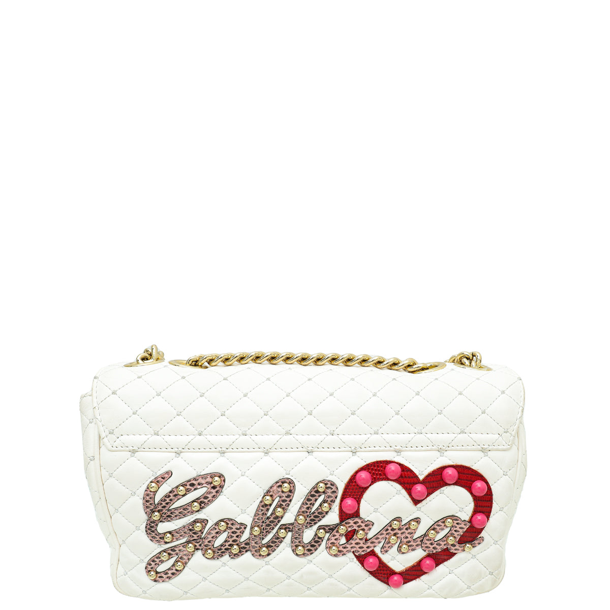 Dolce & Gabbana White Multicolor Studded "Dolce" Lucia Bag