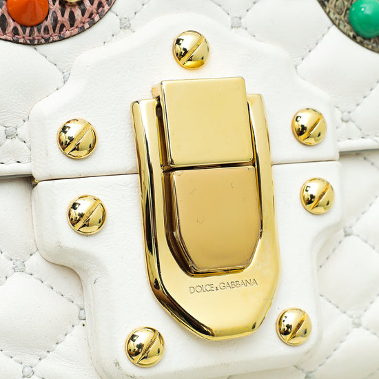 Dolce & Gabbana White Multicolor Studded "Dolce" Lucia Bag